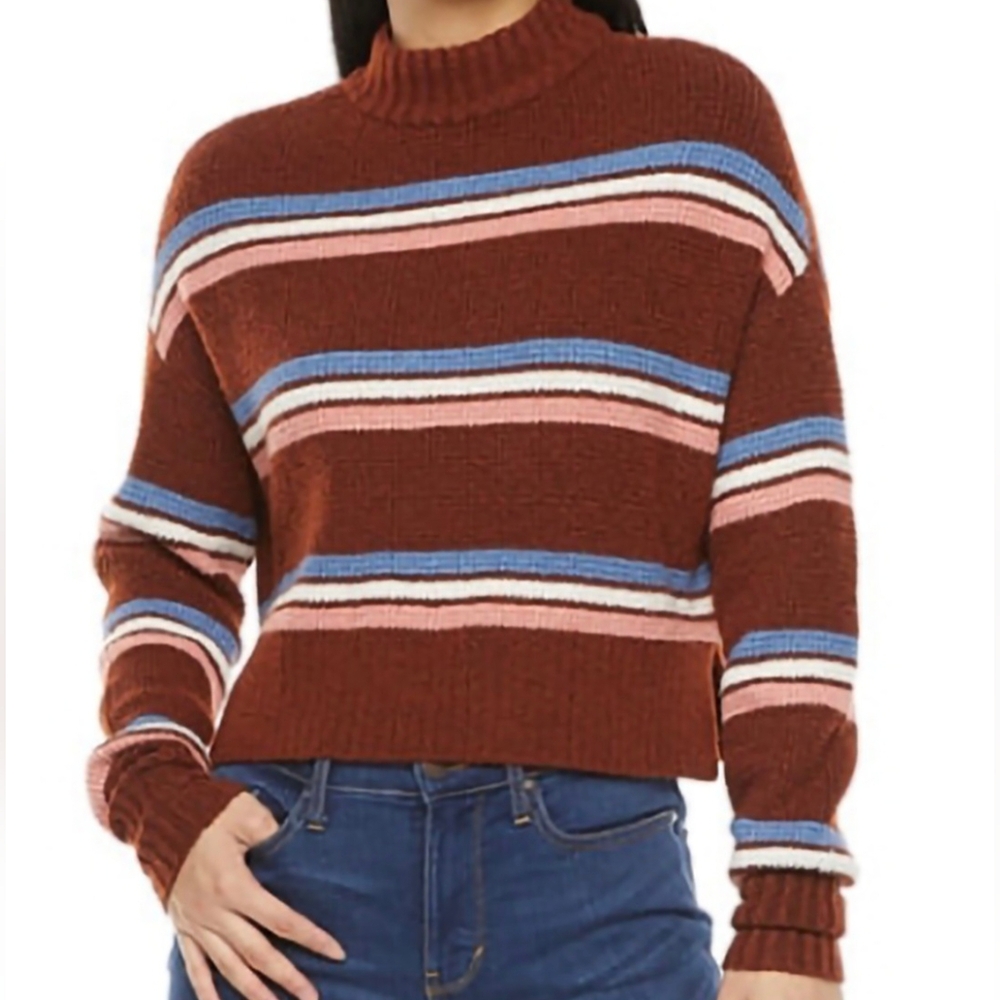 Arizona Rust Brown Striped Long Sleeve Turtleneck Pullover Cozy Sweater Medium